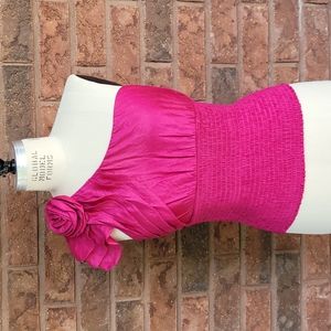Fuschia off-the-shoulder shirred top - L